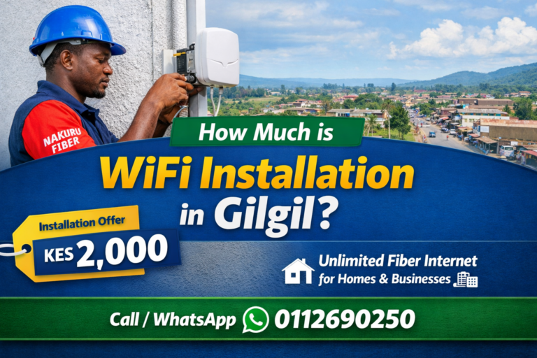 Technician setting up free home WiFi installation in Gilgil town